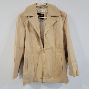 Vera‎ Pelle Womens Faux Leather Jacket Size Xs 40 Tan Classic Minimalist